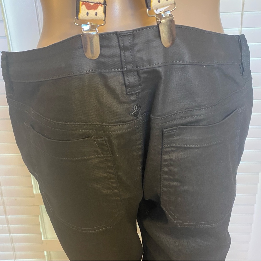 prAna Jett Coated Waxed Black Skinny Fitted Lo-Rise Ankle Jeans Pants Size 8 EUC - Picture 7 of 9